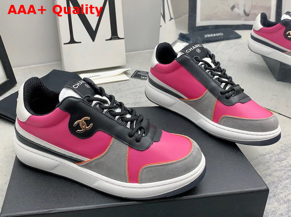 Chanel Sneakers Lambskin and Suede Calfskin Dark Pink Gray and Black G45212 Replica