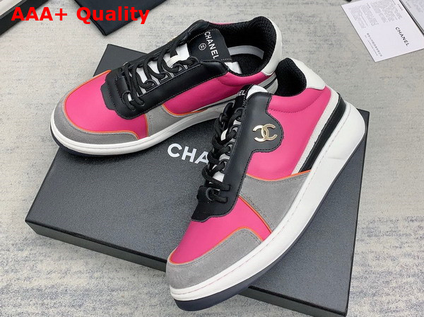 Chanel Sneakers Lambskin and Suede Calfskin Dark Pink Gray and Black G45212 Replica