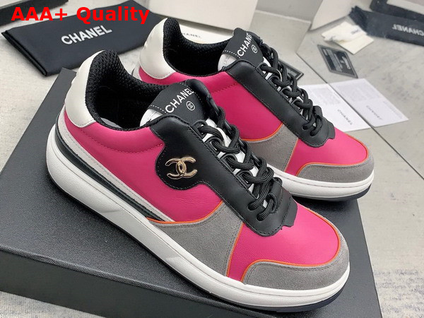 Chanel Sneakers Lambskin and Suede Calfskin Dark Pink Gray and Black G45212 Replica