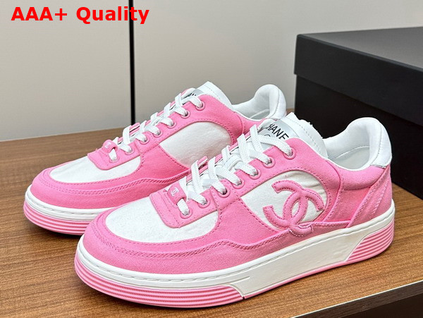 Chanel Sneakers Pink and White Canvas Replica