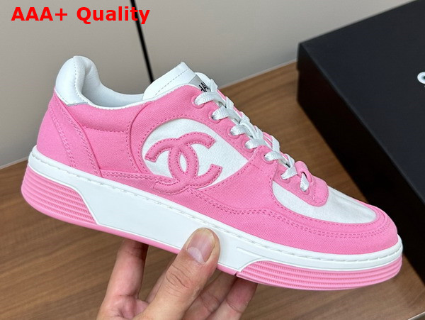 Chanel Sneakers Pink and White Canvas Replica