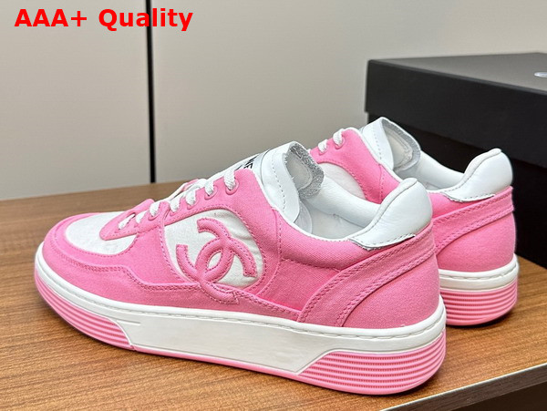 Chanel Sneakers Pink and White Canvas Replica