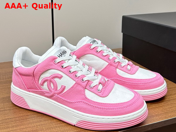 Chanel Sneakers Pink and White Canvas Replica