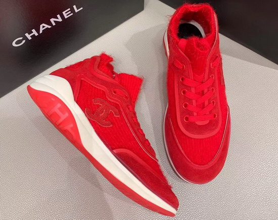 Chanel Sneakers Red Fabric Suede Calfskin and TPU G35202