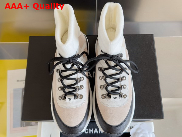 Chanel Sneakers Suede Calfskin and Knit Beige and White G45204 Replica