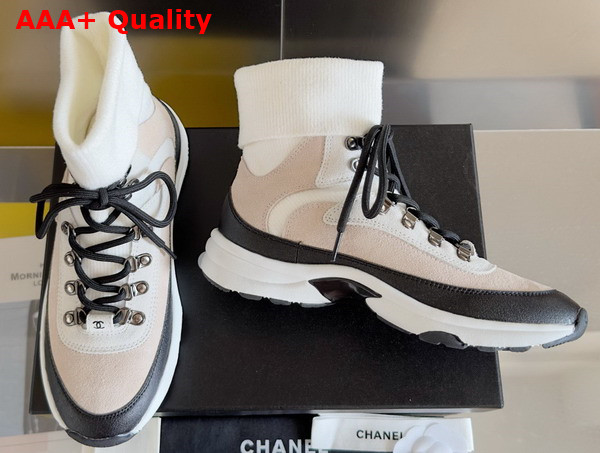 Chanel Sneakers Suede Calfskin and Knit Beige and White G45204 Replica