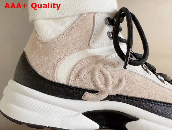 Chanel Sneakers Suede Calfskin and Knit Beige and White G45204 Replica