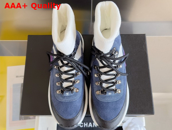 Chanel Sneakers Suede Calfskin and Knit Dark Blue and Light Gray G45204 Replica