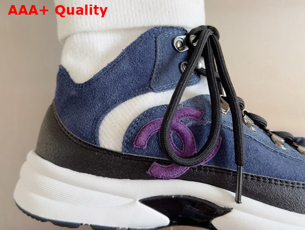 Chanel Sneakers Suede Calfskin and Knit Dark Blue and Light Gray G45204 Replica