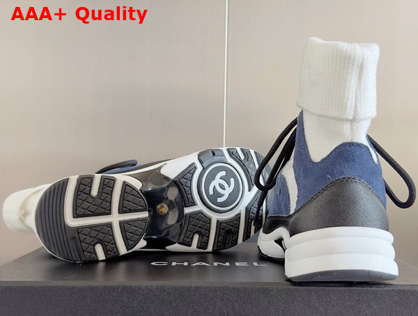 Chanel Sneakers Suede Calfskin and Knit Dark Blue and Light Gray G45204 Replica