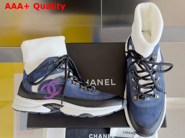 Chanel Sneakers Suede Calfskin and Knit Dark Blue and Light Gray G45204 Replica