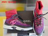 Chanel Sneakers Suede Calfskin and Knit Dark Purple and Burgundy G45204 Replica