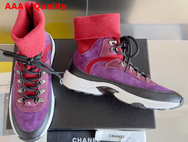 Chanel Sneakers Suede Calfskin and Knit Dark Purple and Burgundy G45204 Replica