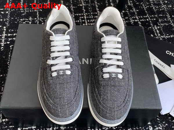 Chanel Sneakers Wool and Mixed Fibers Dark Gray and White G46011 Replica