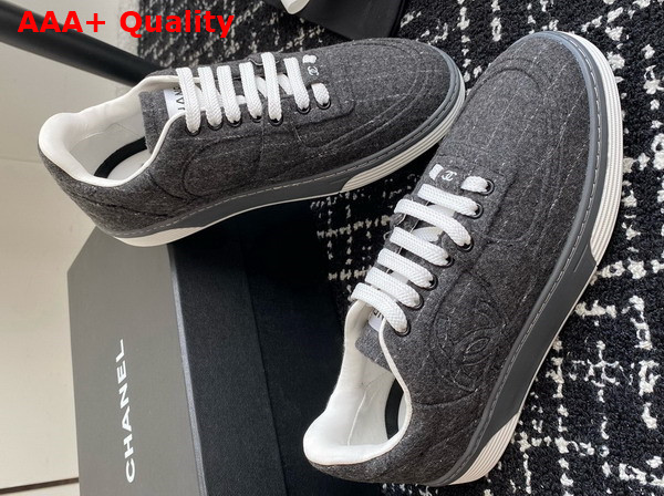 Chanel Sneakers Wool and Mixed Fibers Dark Gray and White G46011 Replica