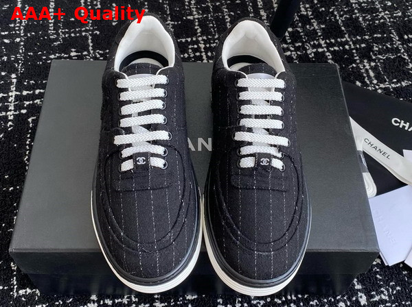 Chanel Sneakers Wool and Mixed Fibers Navy Blue and White G46011 Replica