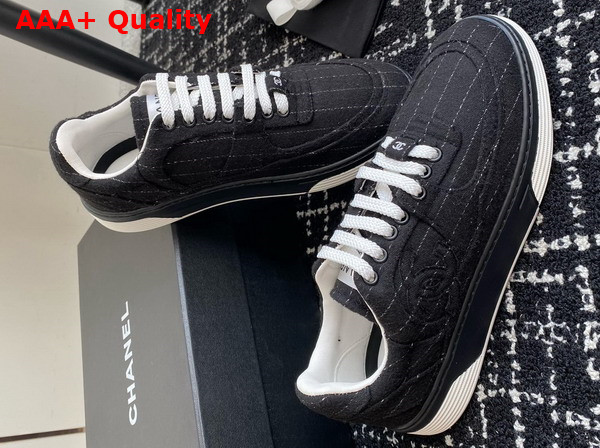 Chanel Sneakers Wool and Mixed Fibers Navy Blue and White G46011 Replica