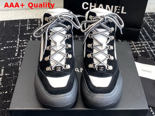 Chanel Sneakers Wool and Suede Calfskin Ivory and Black G45337 Replica