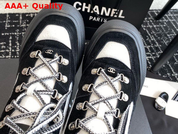 Chanel Sneakers Wool and Suede Calfskin Ivory and Black G45337 Replica