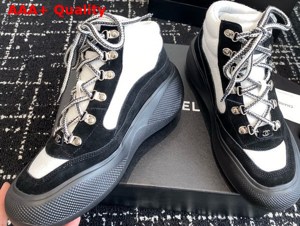 Chanel Sneakers Wool and Suede Calfskin Ivory and Black G45337 Replica