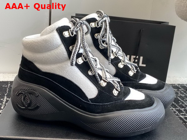 Chanel Sneakers Wool and Suede Calfskin Ivory and Black G45337 Replica