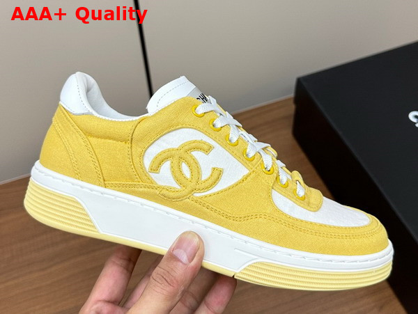 Chanel Sneakers Yellow and White Canvas Replica