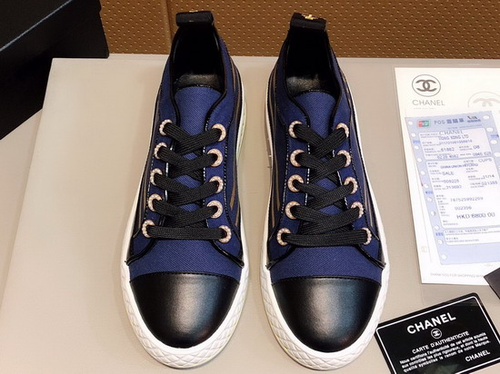 Chanel Sneakers in Blue Fabric and Black Lambskin G34578