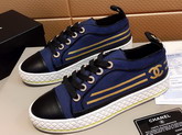 Chanel Sneakers in Blue Fabric and Black Lambskin G34578