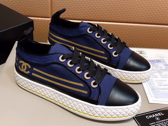 Chanel Sneakers in Blue Fabric and Black Lambskin G34578