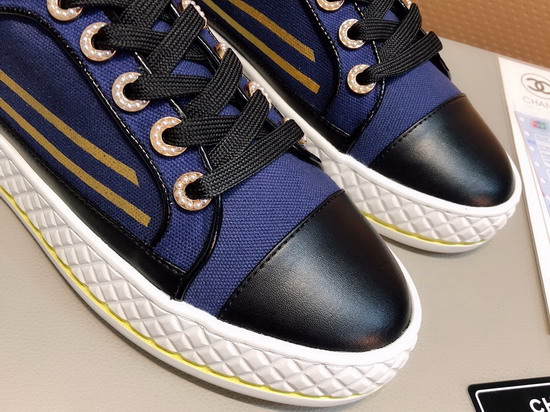 Chanel Sneakers in Blue Fabric and Black Lambskin G34578