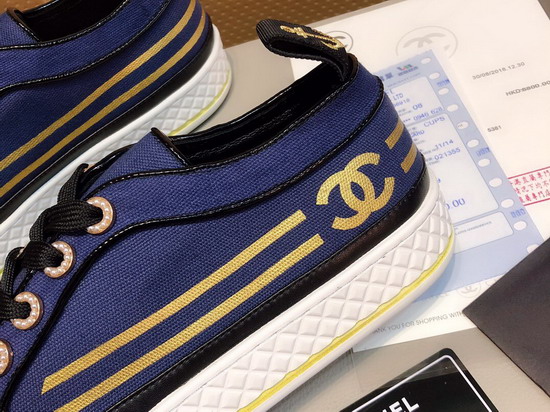 Chanel Sneakers in Blue Fabric and Black Lambskin G34578