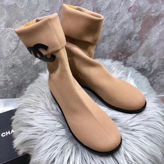 Chanel Sock Boot in Apricot Stretch Textured Knit