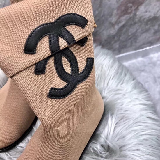 Chanel Sock Boot in Apricot Stretch Textured Knit