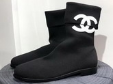 Chanel Sock Boot in Black Stretch Textured Knit