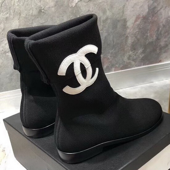 Chanel Sock Boot in Black Stretch Textured Knit