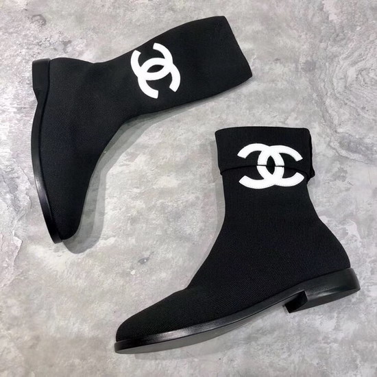 Chanel Sock Boot in Black Stretch Textured Knit