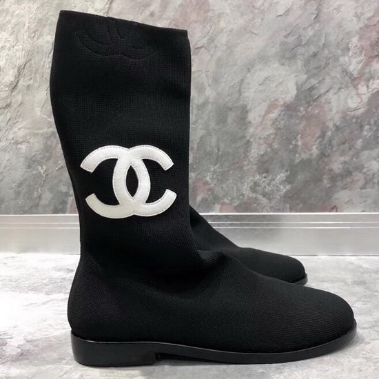 Chanel Sock Boot in Black Stretch Textured Knit