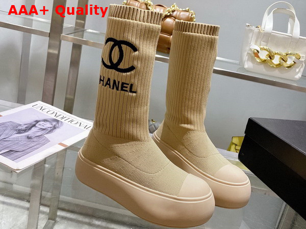 Chanel Sock Boots in Beige Stretch Knit Replica