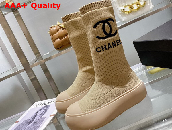 Chanel Sock Boots in Beige Stretch Knit Replica