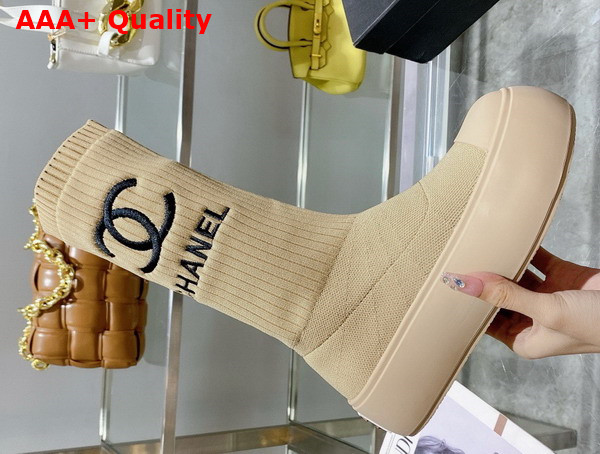 Chanel Sock Boots in Beige Stretch Knit Replica