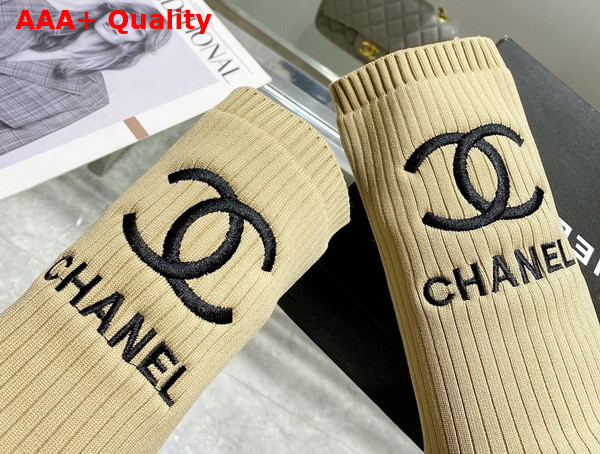 Chanel Sock Boots in Beige Stretch Knit Replica