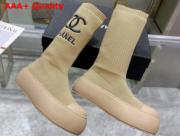 Chanel Sock Boots in Beige Stretch Knit Replica