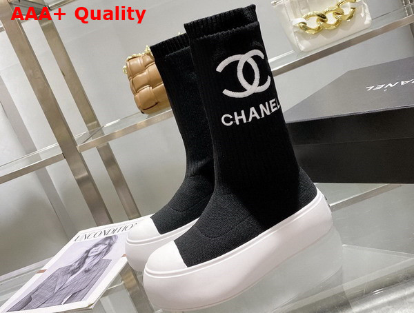 Chanel Sock Boots in Black Stretch Knit Replica