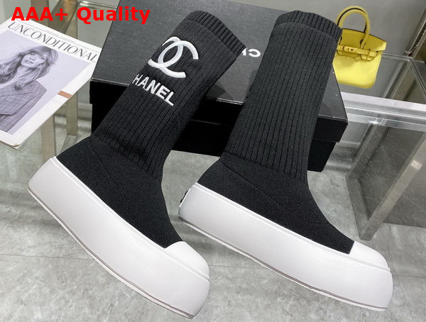 Chanel Sock Boots in Black Stretch Knit Replica