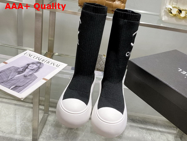 Chanel Sock Boots in Black Stretch Knit Replica