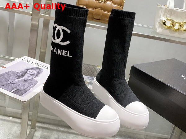 Chanel Sock Boots in Black Stretch Knit Replica