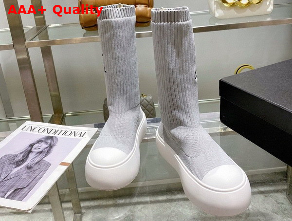 Chanel Sock Boots in Light Grey Stretch Knit Replica