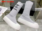 Chanel Sock Boots in Light Grey Stretch Knit Replica