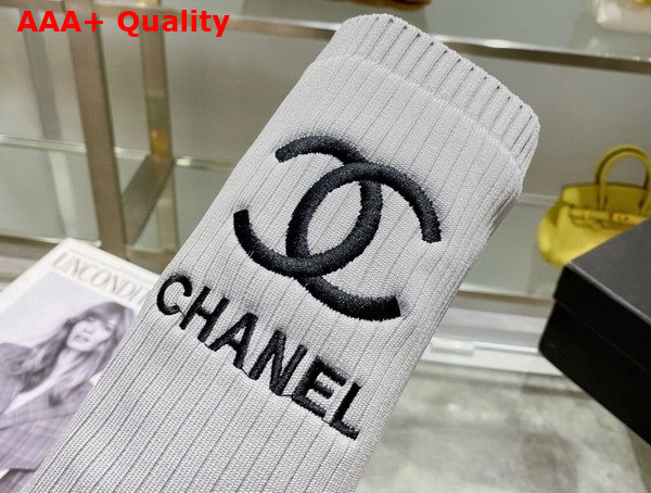 Chanel Sock Boots in Light Grey Stretch Knit Replica