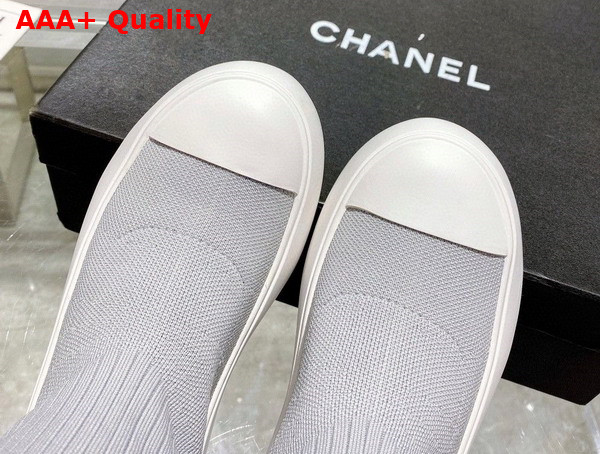 Chanel Sock Boots in Light Grey Stretch Knit Replica